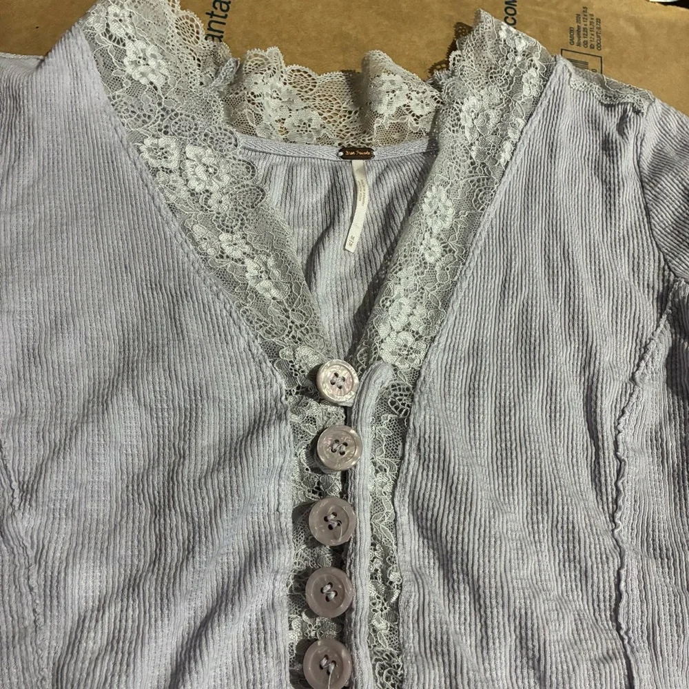 Free People Run With Me Button Top Cardigan Lace Trim Indie Lilac V-neck Medium